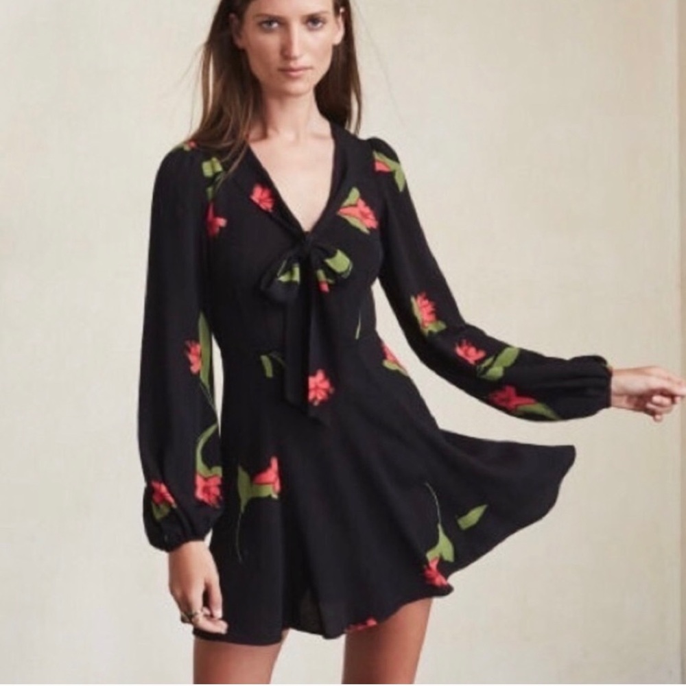 Reformation Rosetta Black Floral Mini Dress